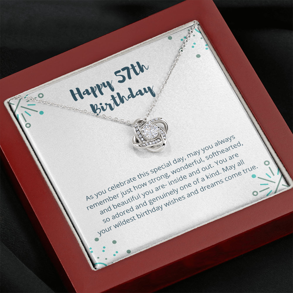 Love Knot Necklace I 57th Birthday Gift for Women I 57th Birthday Jewelry Gift with Meaningful Message Card