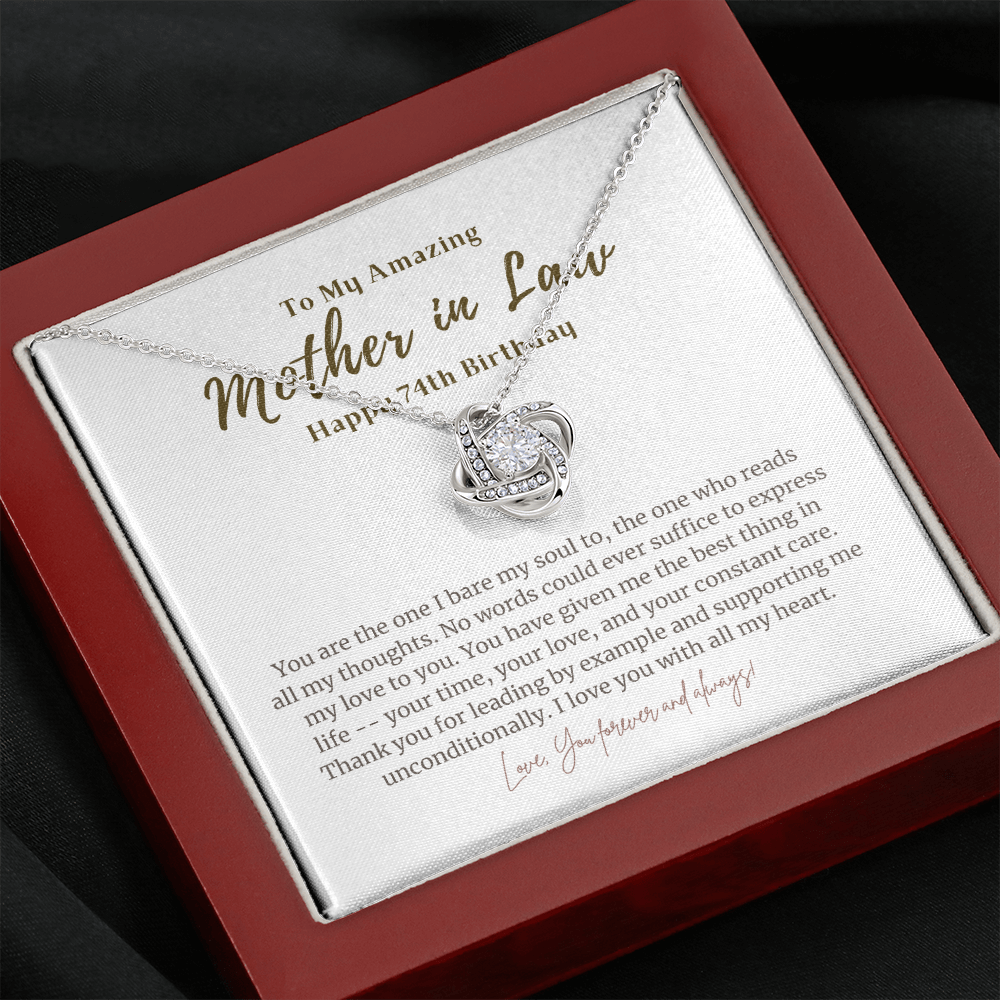 74th Birthday Gift for Mother in Law Love Knot Necklace